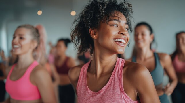 Multiethnic Women Joyfully Jogging in a Fitness Class