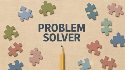 Boost innovation with a problem solver concept featuring colorful jigsaw pieces and a pencil, perfect for brainstorming sessions and creative strategy visuals