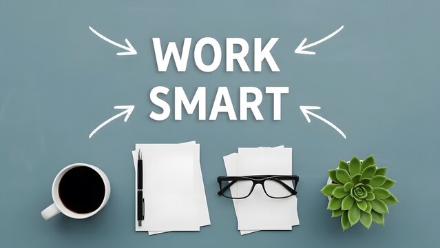 Elevate productivity with a motivating workspace featuring coffee, plant, and stationery essentials to inspire a successful and efficient day ahead at the office