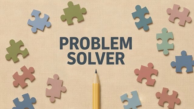 Boost innovation with a problem solver concept featuring colorful jigsaw pieces and a pencil, perfect for brainstorming sessions and creative strategy visuals