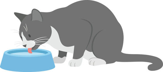Obraz premium Cat Drinking Milk Vector Illustration with Pet Care and Natural Behavior Concept