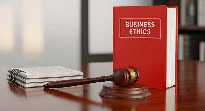 Explore business ethics and corporate governance with a gavel and book on a desk, perfect for legal or compliance training materials and professional development guides
