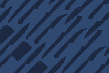 Knife seamless pattern background. kitchen knife vector pattern background. cooking utensil seamless pattern. food equipment repeat texture for kitchen design and culinary decoration.
