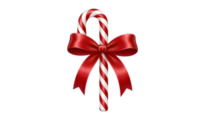 Festive candy cane with red ribbon bow on black background