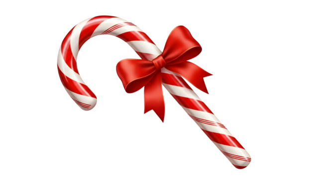 Festive candy cane with red ribbon on a black background