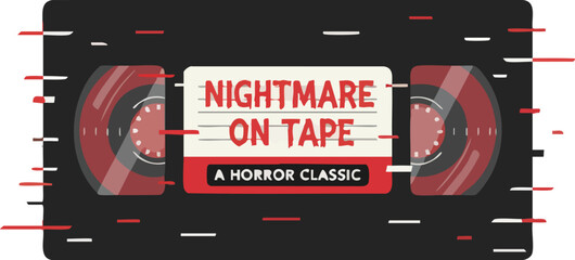Retro VHS Tape with Glitch Effect for Horror Movie Nostalgia