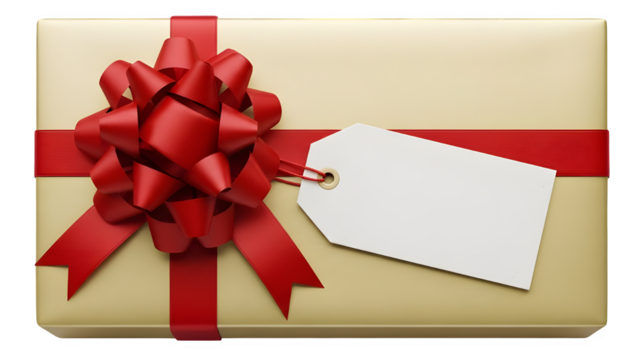 Elegant gift box with red ribbon and blank tag for personal message - Powered by Adobe