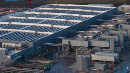 Aerial Data Center Exterior Infrastructure. Aerial view.