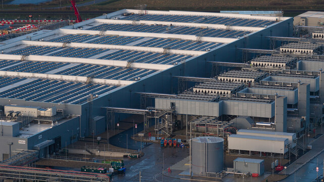 Aerial Data Center Exterior Infrastructure. Aerial view. - Powered by Adobe