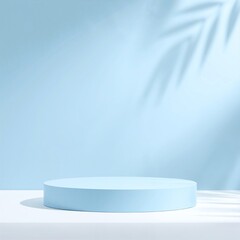 A bright, airy room features a sleek white table set against vibrant blue walls, with lush green palm trees adding a tropical touch to the decor.