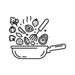 Frying Pan with Cooking Food and Spatula Icon
