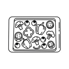 Line Art of Fresh Vegetables on a Baking Tray for Healthy Cooking and Meal Preparation