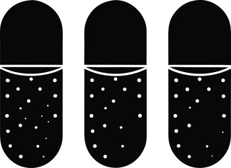 Three pharmaceutical capsule pills representing medication and healthcare elements silhouette vector illustration