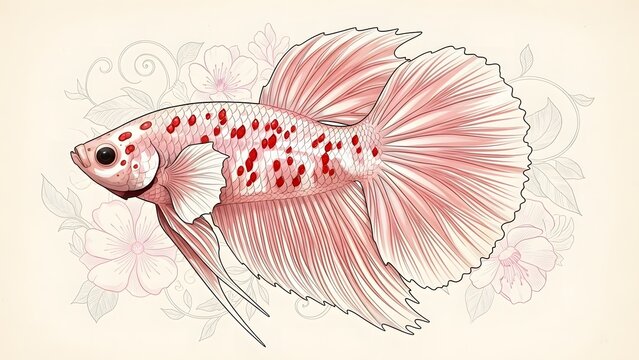 Delicate pastel betta sketch floating on vintage parchment