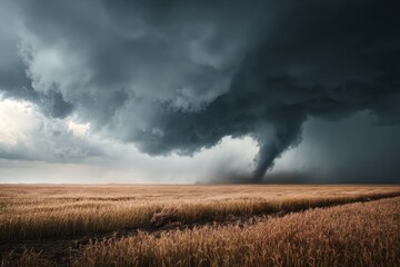 Colossal Tornado Cloud Funnel Over Isolated Wheat Field