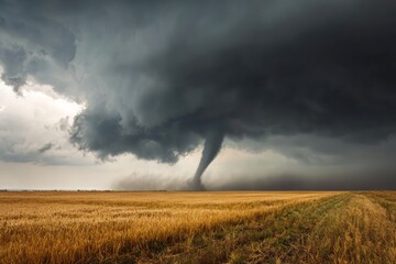 Frightening Storm: Giant Twister Over Rural Agricultural Field