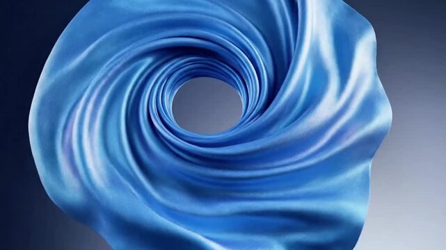 Abstract 3D animation of soft blue fabric floating in zero gravity, soothing motion, silk texture, minimal background.