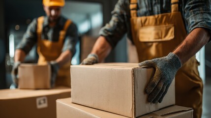 Movers Moving Cardboard Boxes, Coordinated Office Relocation Service