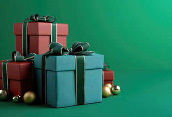 Gift box present ribbon bow green background festive holiday Christmas celebration surprise joyful