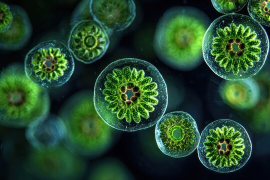 Micrasterias Algae under Microscope with Selective Focus