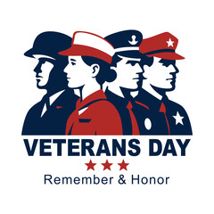 Veterans Day tribute illustration featuring military personnel silhouettes and patriotic colors &mdash; honor, remembrance, celebration graphic for prints and media