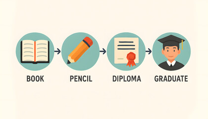 Infographic of Education Process from Studying with Book to Diploma and Graduation Success