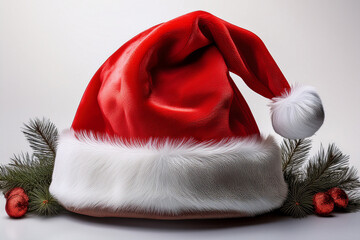 Classic Red Santa Hat on a Bright White Background Generative AI