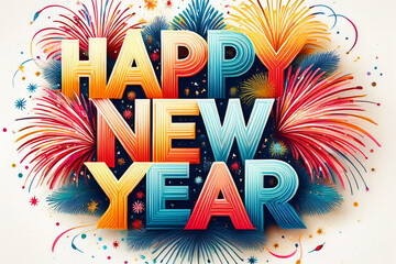 Fireworks and Text for Happy New Year With AI