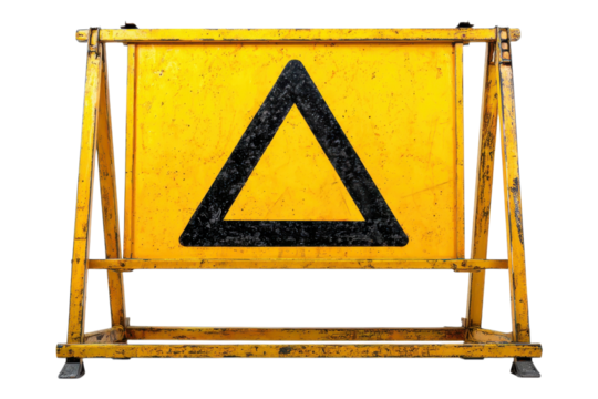 Blank Construction Site Warning Sign for Safety Concepts on Transparent or White Background PNG