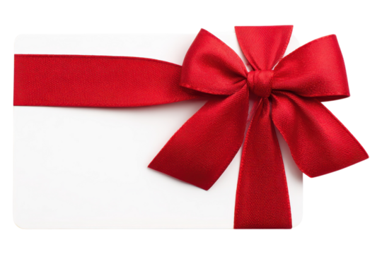 Blank Gift Card with Ribbon for Customizable Present Ideas on Transparent or White Background PNG