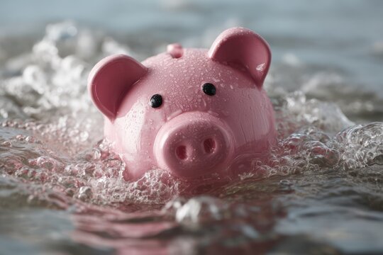 Piggy Bank Drowning in Debt and Financial Risk Concept