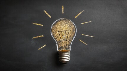 Drawing of a glowing light bulb on blackboard