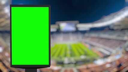 Vertical green screen billboard features a changing background in a stadium setting. Ideal for enhancing advertisement and marketing campaigns with dynamic visuals - Powered by Adobe