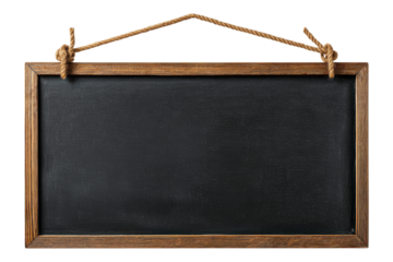 Hanging Blackboard with Rope for Signage and Decor on Transparent or White Background PNG