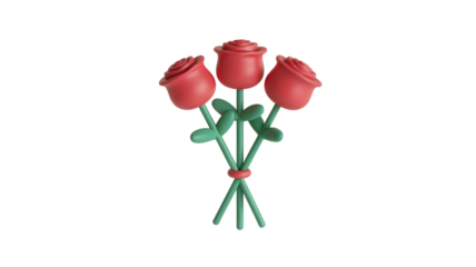 Bouquet of Three Red Roses Tied with a Ring flowers Transparent Background.