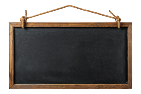 Hanging Blackboard with Rope for Signage and Decor on Transparent or White Background PNG