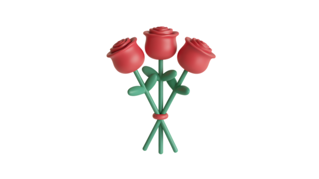 Bouquet of Three Red Roses Tied with a Ring flowers Transparent Background.