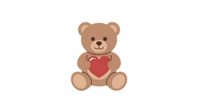 Brown Teddy Bear Holding a Red Heart stuffed animal Transparent Background.
