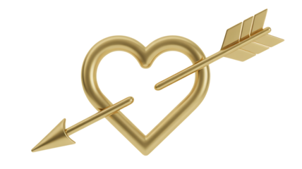 Golden Heart Outline Pierced by Arrow graphic design Transparent Background.