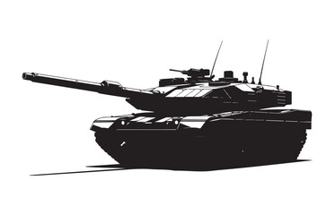Silhouette of a powerful modern main battle tank casting a shadow on a white background