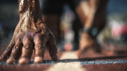Moment of Silence Before the Sprint, Hands on the Track Ground