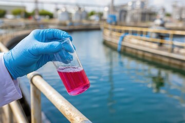 Male Technician Examining Clear Liquid Sample in a Treatment Center
