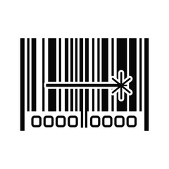 Barcode scanning icon with laser beam reading product code, isolated on