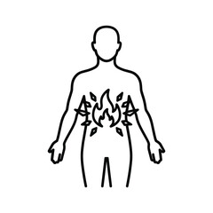 Outline icon representing internal body heat, stomach fire, or heartburn symptom isolated on