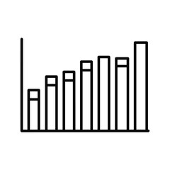 Fototapeta premium Simple black and white line art icon representing a bar chart showing upward trend and growth isolated on