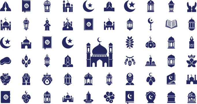 Collection of islamic icons and symbols for ramadan and eid celebrations
