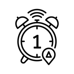 Alarm clock icon with number one, location pin, and wireless signal, isolated on