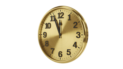 Gold analog clock showing almost midnight on Transparent Background Perfect for Valentine’s, love and spiritual themes. High-quality scalable PNGs for T-shirts, stickers, and digital projects.