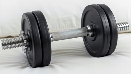Fototapeta premium Adjustable dumbbell with black weights on white background 