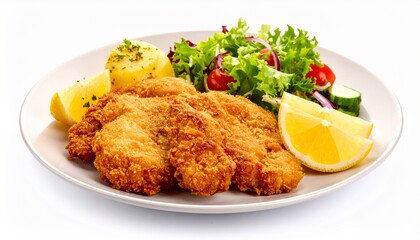 German schnitzel with potato salad and lemon